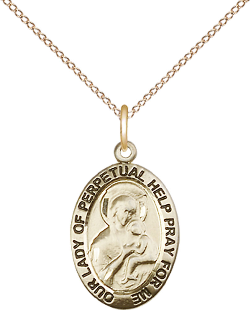 14kt Gold Filled Our Lady of Perpetual Help Pendant on a 18 inch Gold Filled Light Curb chain