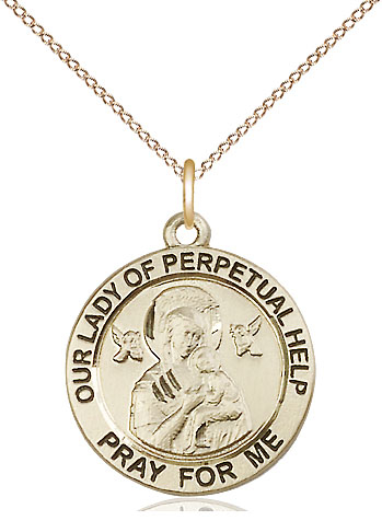 14kt Gold Filled Our Lady of Perpetual Help Pendant on a 18 inch Gold Filled Light Curb chain