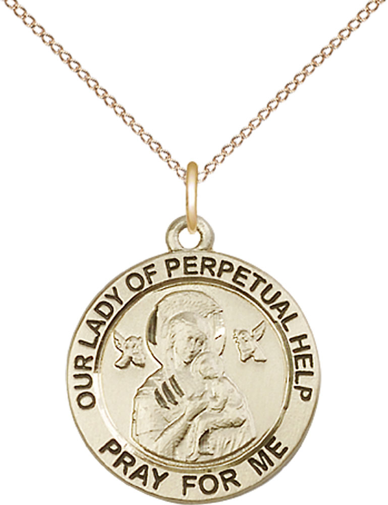 14kt Gold Filled Our Lady of Perpetual Help Pendant on a 18 inch Gold Filled Light Curb chain