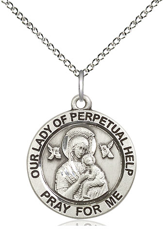 Sterling Silver Our Lady of Perpetual Help Pendant on a 18 inch Sterling Silver Light Curb chain