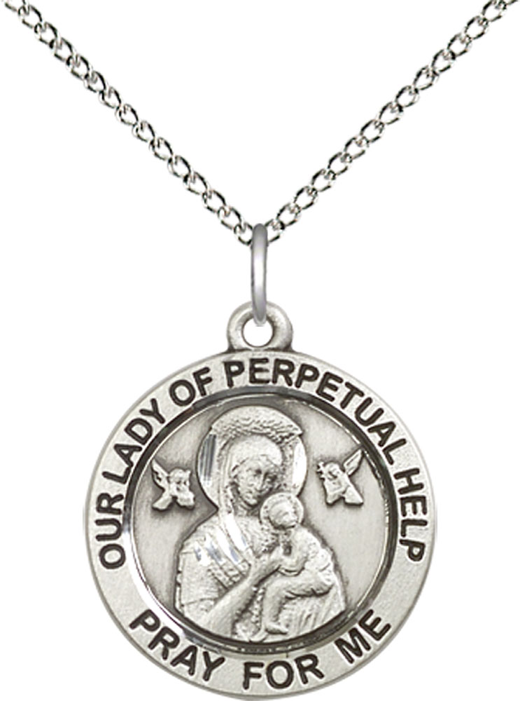 Sterling Silver Our Lady of Perpetual Help Pendant on a 18 inch Sterling Silver Light Curb chain