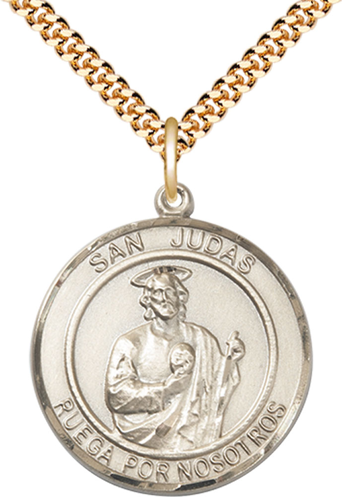 14kt Gold Filled San Judas Pendant on a 24 inch Gold Filled Heavy Curb chain