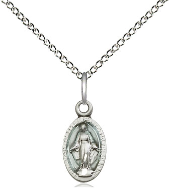 Sterling Silver Miraculous Pendant on a 18 inch Sterling Silver Light Curb chain