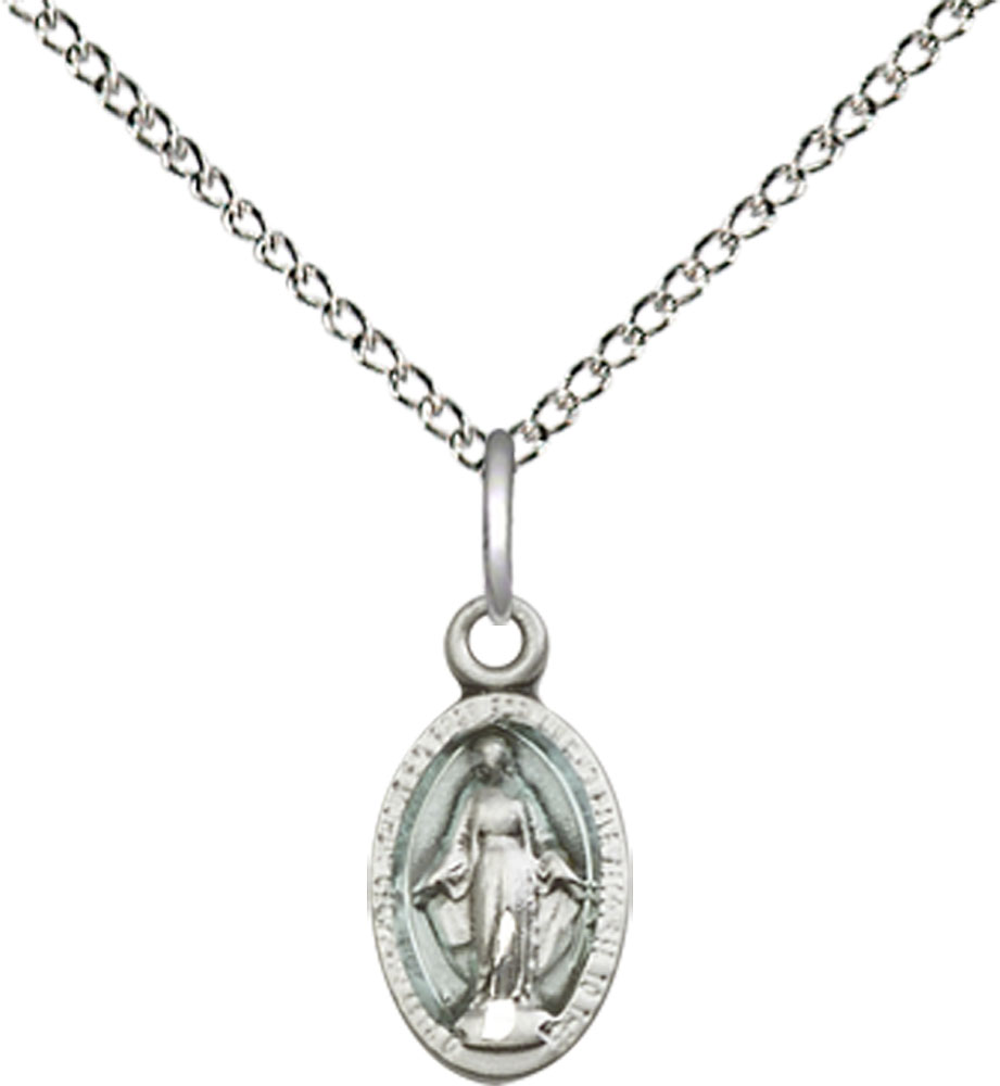 Sterling Silver Miraculous Pendant on a 18 inch Sterling Silver Light Curb chain