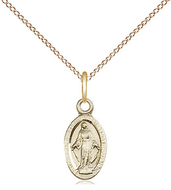 14kt Gold Filled Miraculous Pendant on a 18 inch Gold Filled Light Curb chain