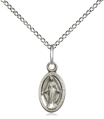 Sterling Silver Miraculous Pendant on a 18 inch Sterling Silver Light Curb chain