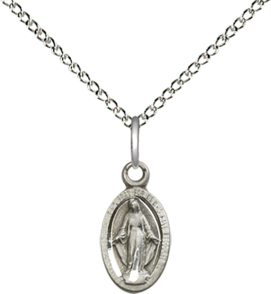 Sterling Silver Miraculous Pendant on a 18 inch Sterling Silver Light Curb chain