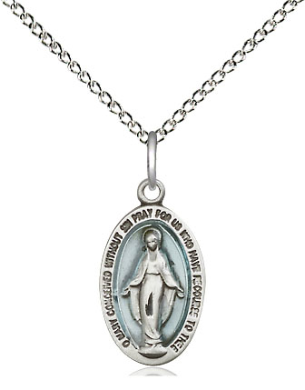 Sterling Silver Miraculous Pendant on a 18 inch Sterling Silver Light Curb chain