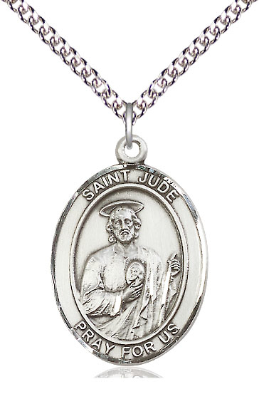 Sterling Silver Saint Jude Pendant on a 24 inch Sterling Silver Heavy Curb chain