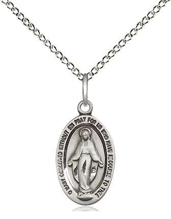 Sterling Silver Miraculous Pendant on a 18 inch Sterling Silver Light Curb chain