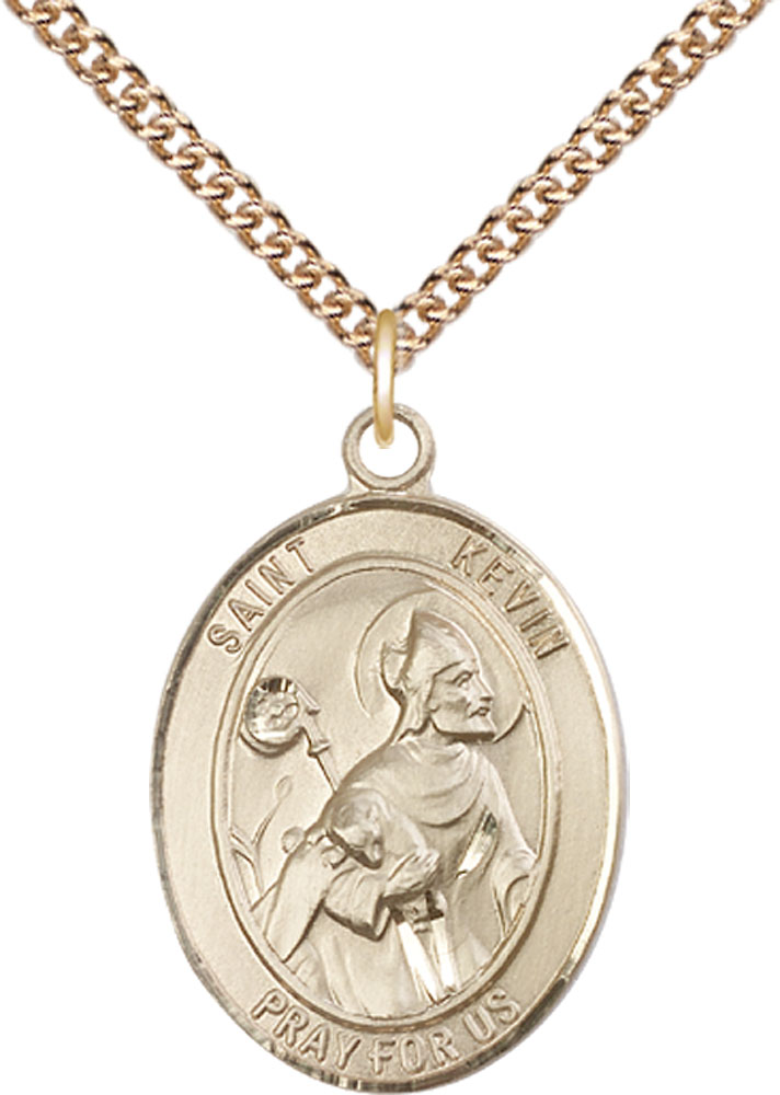 14kt Gold Filled Saint Kevin Pendant on a 24 inch Gold Filled Heavy Curb chain