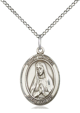 Sterling Silver Saint Martha Pendant on a 18 inch Sterling Silver Light Curb chain