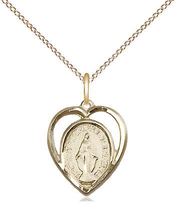 14kt Gold Filled Miraculous Pendant on a 18 inch Gold Filled Light Curb chain