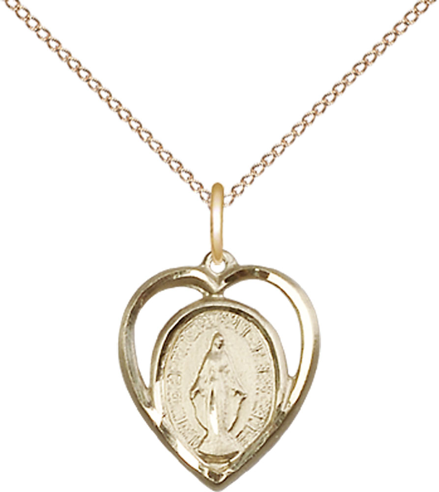 14kt Gold Filled Miraculous Pendant on a 18 inch Gold Filled Light Curb chain