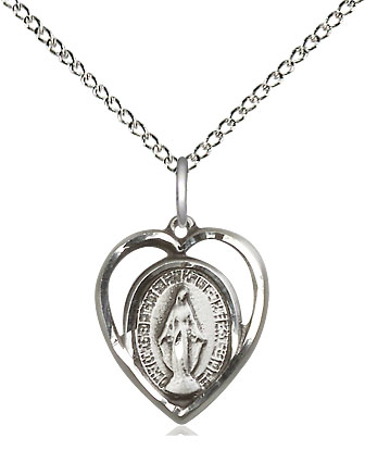 Sterling Silver Miraculous Pendant on a 18 inch Sterling Silver Light Curb chain