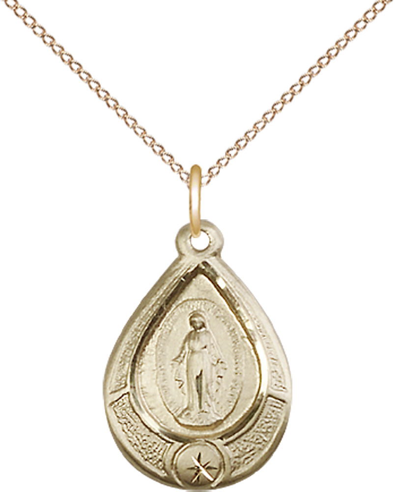 14kt Gold Filled Miraculous Pendant on a 18 inch Gold Filled Light Curb chain