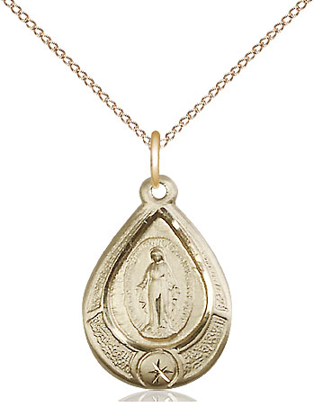 14kt Gold Filled Miraculous Pendant on a 18 inch Gold Filled Light Curb chain