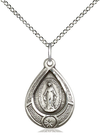 Sterling Silver Miraculous Pendant on a 18 inch Sterling Silver Light Curb chain