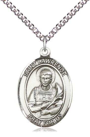 Sterling Silver Saint Lawrence Pendant on a 24 inch Sterling Silver Heavy Curb chain