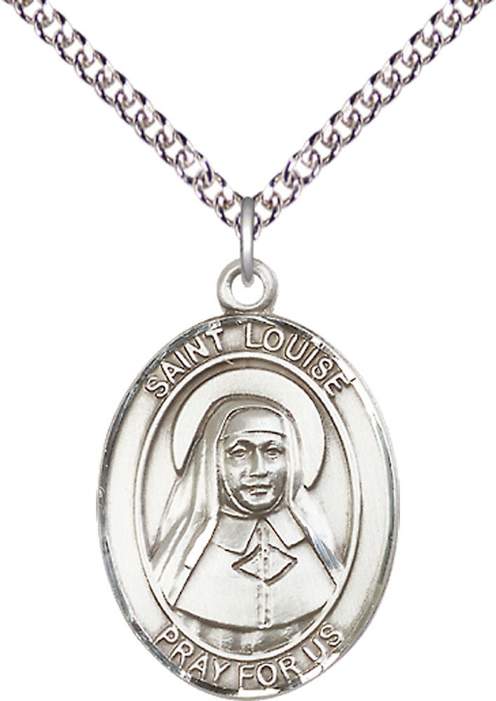 Sterling Silver Saint Louise de Marillac Pendant on a 24 inch Sterling Silver Heavy Curb chain