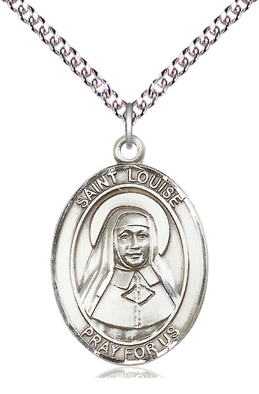 Sterling Silver Saint Louise de Marillac Pendant on a 24 inch Sterling Silver Heavy Curb chain