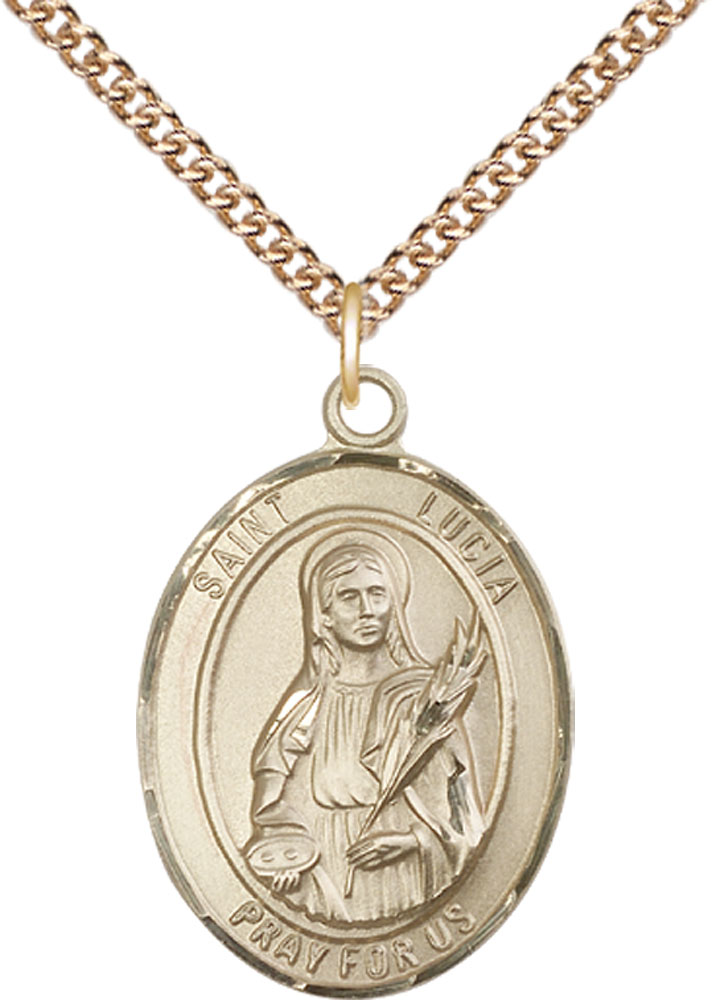 14kt Gold Filled Saint Lucia of Syracuse Pendant on a 24 inch Gold Filled Heavy Curb chain