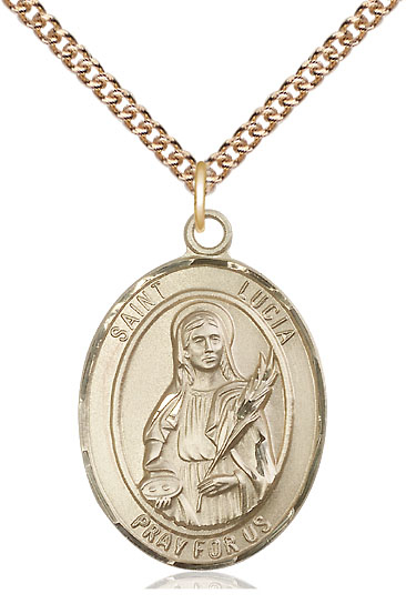 14kt Gold Filled Saint Lucia of Syracuse Pendant on a 24 inch Gold Filled Heavy Curb chain