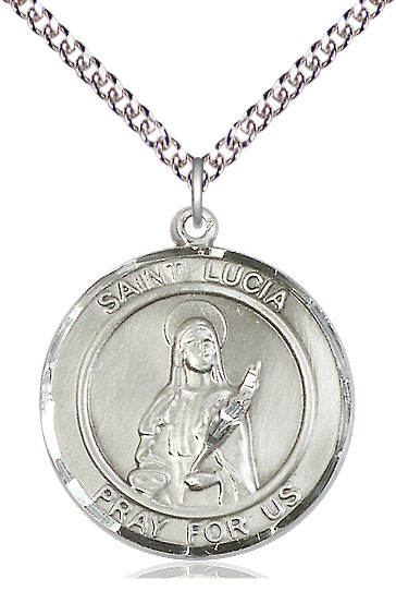 Sterling Silver Saint Lucia of Syracuse Pendant on a 24 inch Sterling Silver Heavy Curb chain