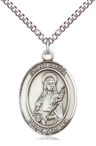Sterling Silver Saint Lucia of Syracuse Pendant on a 24 inch Sterling Silver Heavy Curb chain