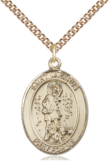 14kt Gold Filled Saint Lazarus Pendant on a 24 inch Gold Filled Heavy Curb chain