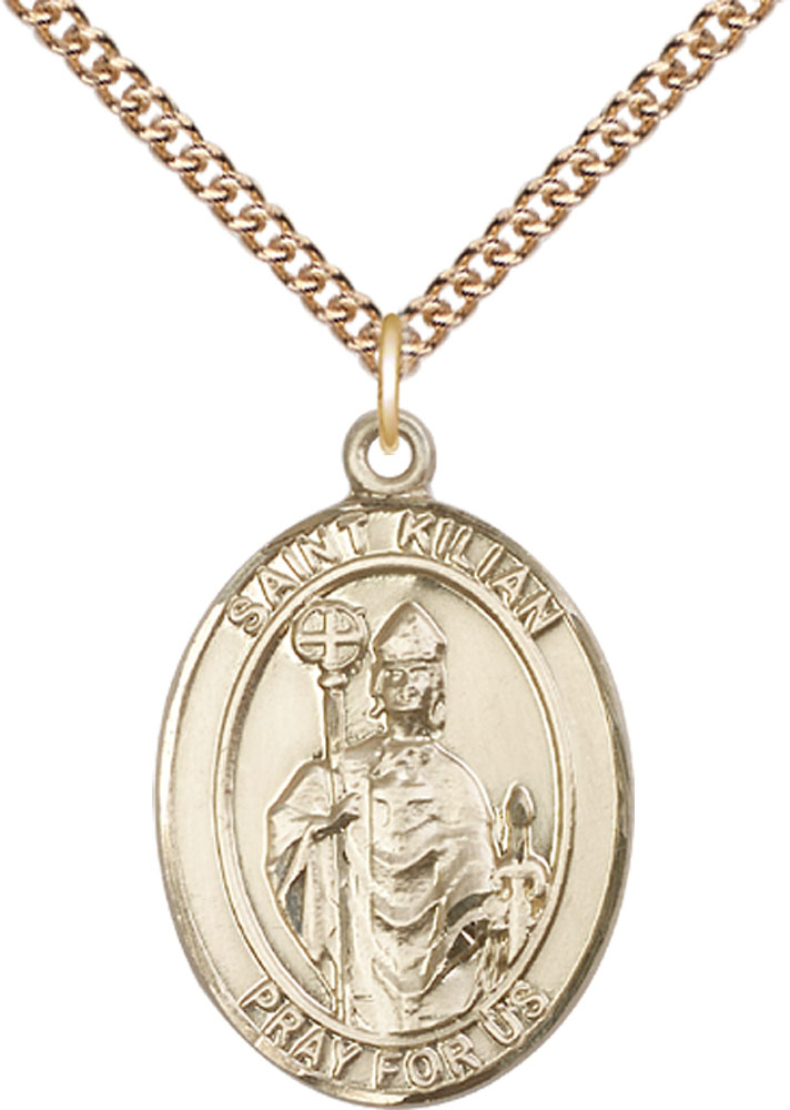 14kt Gold Filled Saint Kilian Pendant on a 24 inch Gold Filled Heavy Curb chain