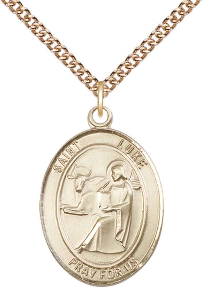 14kt Gold Filled Saint Luke the Apostle Pendant on a 24 inch Gold Filled Heavy Curb chain