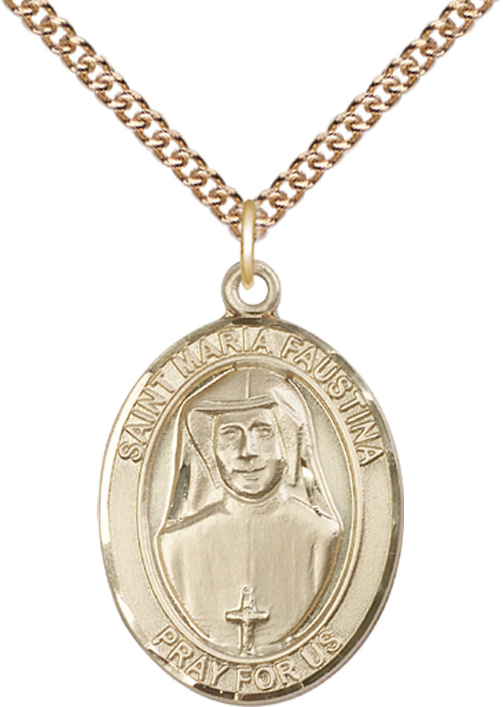 14kt Gold Filled Saint Maria Faustina Pendant on a 24 inch Gold Filled Heavy Curb chain
