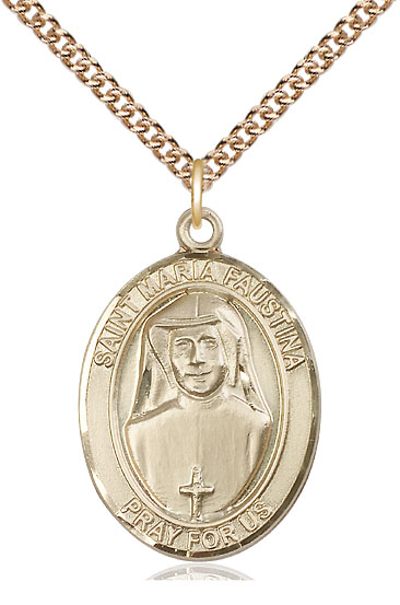 14kt Gold Filled Saint Maria Faustina Pendant on a 24 inch Gold Filled Heavy Curb chain