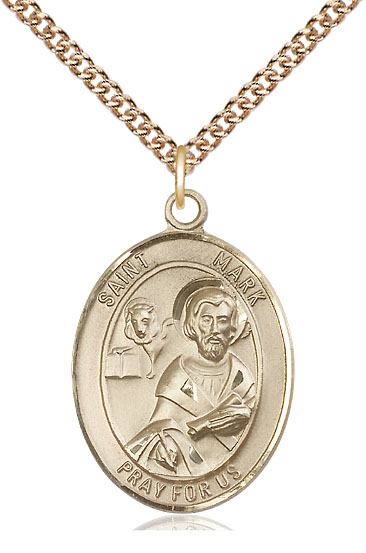 14kt Gold Filled Saint Mark the Evangelist Pendant on a 24 inch Gold Filled Heavy Curb chain