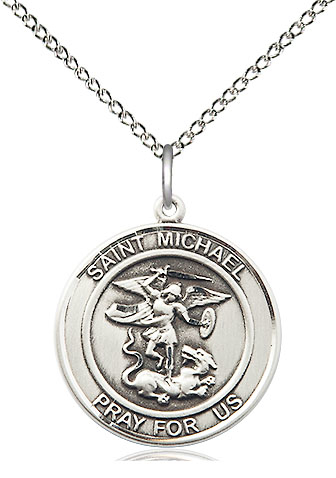 Sterling Silver Saint Michael the Archangel Pendant on a 18 inch Sterling Silver Light Curb chain