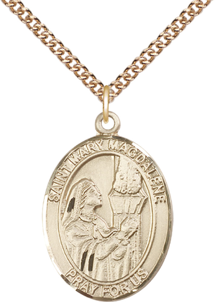 14kt Gold Filled Saint Mary Magdalene Pendant on a 24 inch Gold Filled Heavy Curb chain