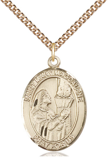 14kt Gold Filled Saint Mary Magdalene Pendant on a 24 inch Gold Filled Heavy Curb chain