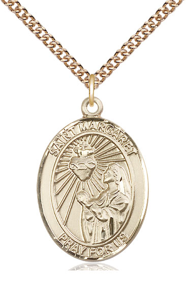 14kt Gold Filled Saint Margaret Mary Alacoque Pendant on a 24 inch Gold Filled Heavy Curb chain