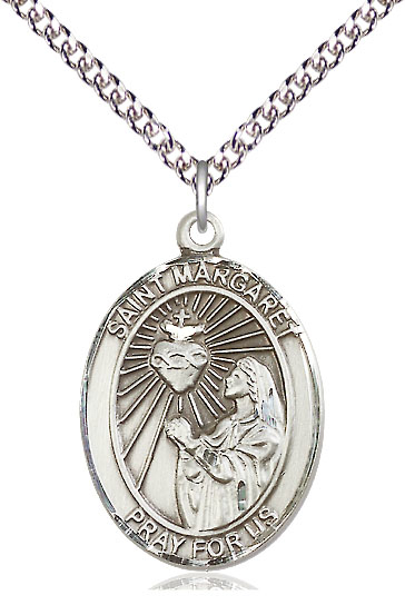 Sterling Silver Saint Margaret Mary Alacoque Pendant on a 24 inch Sterling Silver Heavy Curb chain