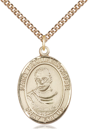 14kt Gold Filled Saint Maximilian Kolbe Pendant on a 24 inch Gold Filled Heavy Curb chain