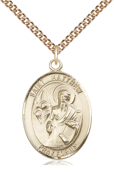 14kt Gold Filled Saint Matthew the Apostle Pendant on a 24 inch Gold Filled Heavy Curb chain