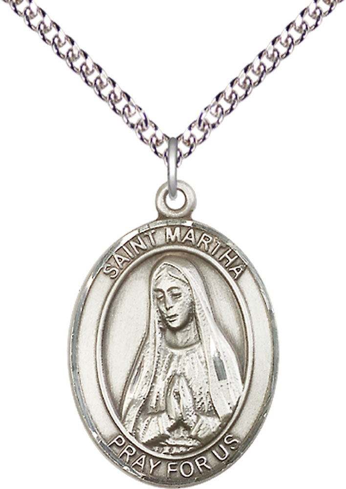 Sterling Silver Saint Martha Pendant on a 24 inch Sterling Silver Heavy Curb chain