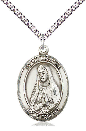 Sterling Silver Saint Martha Pendant on a 24 inch Sterling Silver Heavy Curb chain