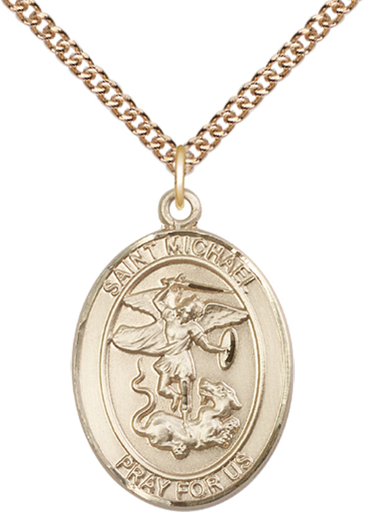 14kt Gold Filled Saint Michael the Archangel Pendant on a 24 inch Gold Filled Heavy Curb chain