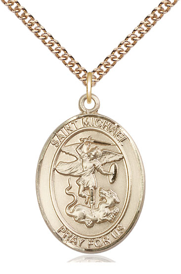 14kt Gold Filled Saint Michael the Archangel Pendant on a 24 inch Gold Filled Heavy Curb chain