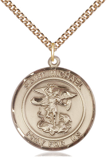 14kt Gold Filled Saint Michael the Archangel Pendant on a 24 inch Gold Filled Heavy Curb chain