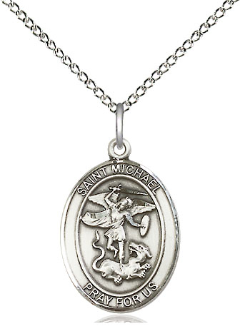 Sterling Silver Saint Michael the Archangel Pendant on a 18 inch Sterling Silver Light Curb chain