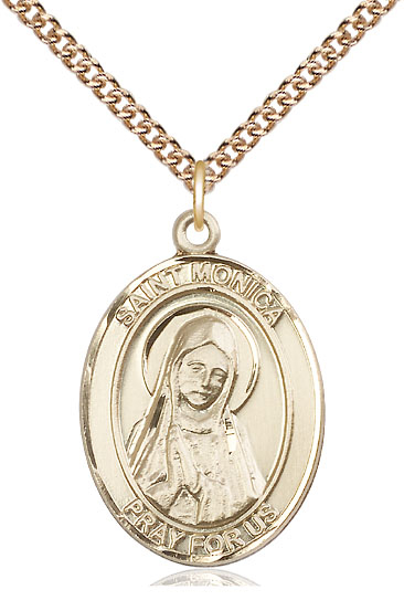 14kt Gold Filled Saint Monica Pendant on a 24 inch Gold Filled Heavy Curb chain