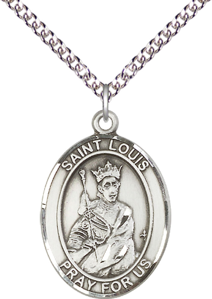 Sterling Silver Saint Louis Pendant on a 24 inch Sterling Silver Heavy Curb chain